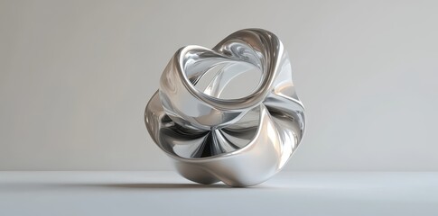A smooth glossy metallic sculpture standing against a simple background