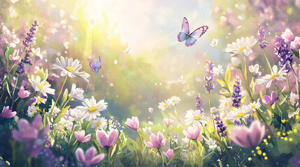 Illustration aquarelle haute résolution d’un papier peint printanier fluide et harmonieux