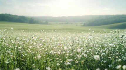 Obraz premium Vast Green Meadow Under a Soft Summer Sky with Gentle Breeze