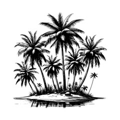Tropical Beach Paradise Sketch Style