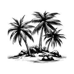 Tropical Beach Paradise Sketch Style
