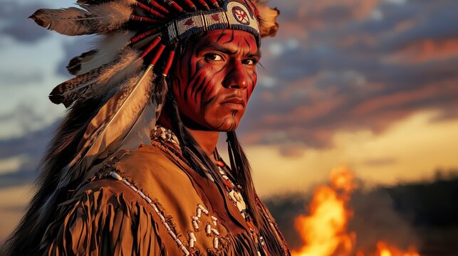 Regal Native American Figure In Fringe-Trimmed Garb
