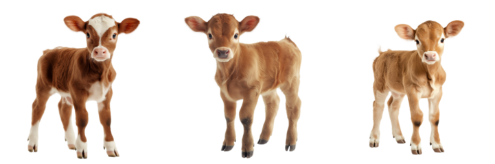 A baby calf standing on wobbly legs, isolated on a transparent background