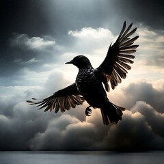 Obraz premium Through the Clouds: A Graceful Bird Navigating the Endless Sky 