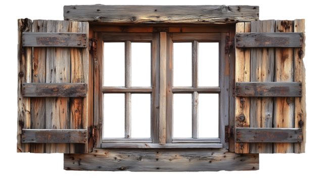 Rustic wooden window with classic shutters isolated on transparent background (2) - Powered by Adobe