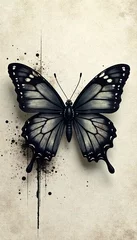 Abstract grunge butterfly design with distressed textures in shades of black and gray, abstract, butterfly, distressed
