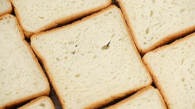 Sliced Freshly Baked toast bread on wooden board, rotation