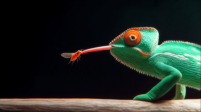 Chameleon Catching a Fly: Wildlife Predator in Action