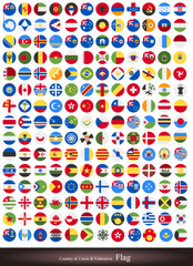 Set of official national flags of the world. Country round shape flags collection. Official coloring signs, countries flag banners. International travel symbols isolated on transparent background