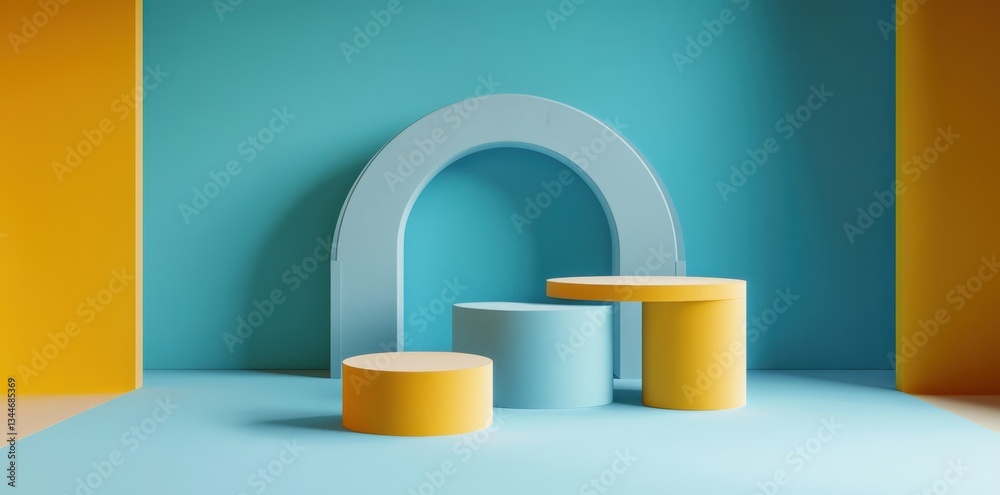Wall mural colorful geometric shapes create an architectural setting for display