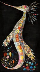 Fototapeta premium A Colorful Stylized Bird With Intricate Patterns Stands Out