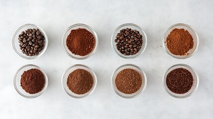 Variety of coffee in bowls for taste testing
