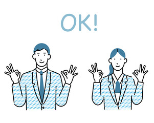 man and woman-Male and female business person avatars - a woman and a man showing the OK sign - student - Simple Vector Material男女アバタービジネスパーソン -OKサインをする女性と男性ー学生ーシンプルベクター素材