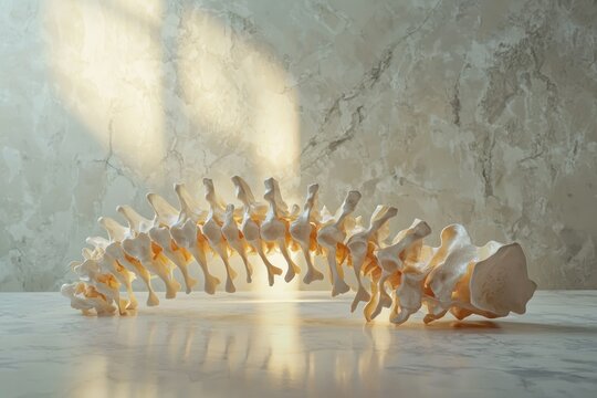 Human spine model, showcasing intricate bone structure and vertebral column details. - Powered by Adobe