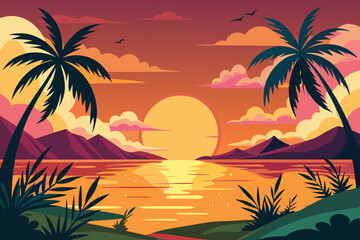 tropical beach with palm trees