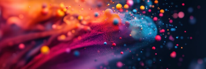 Dynamic digital interactive media banner featuring vibrant colors and abstract patterns