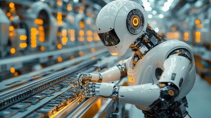Fototapeta premium Robotic assembly line operations manufacturing plant industrial automation high-tech environment close-up view future technology