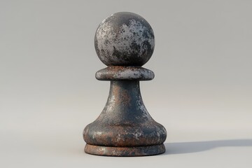 A weathered and distressed metallic pawn chess piece isolated