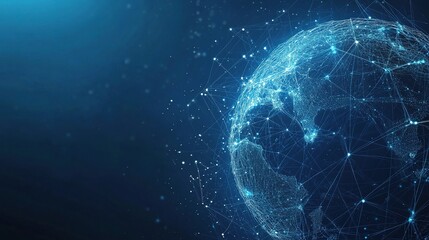Digital Wireframe Network Globe Representation on Dark Background