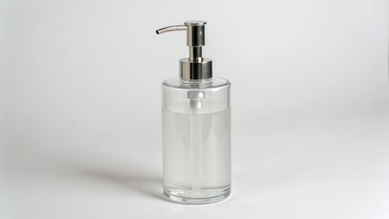 Clear Glass Soap Dispenser on White Background