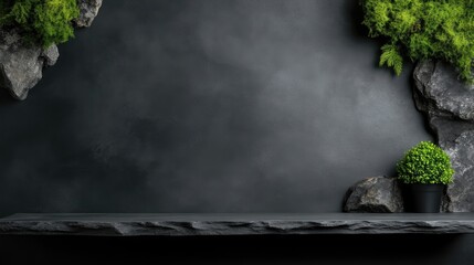 Dark Stone Shelf with Greenery