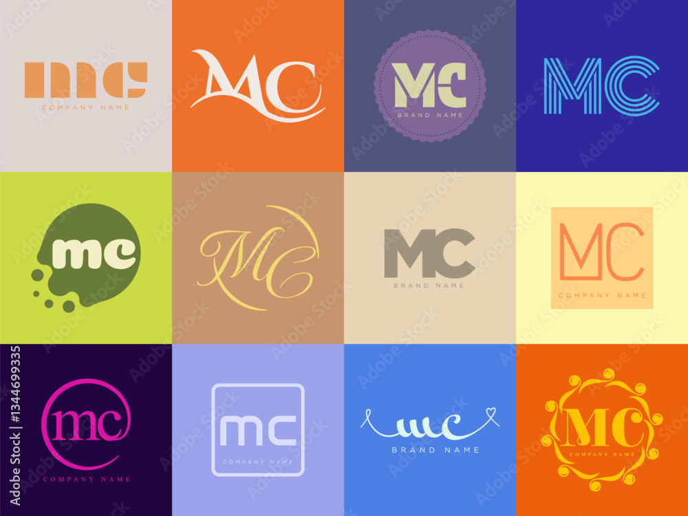 Fototapete mc logo company template. letter m and c logotype. set different classic serif lettering and modern 