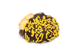 Chocolate Cookie With Sprinkles Isolated On White