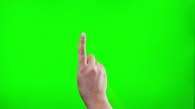 Gestures concept. Finger tapping chroma key on green background. Using smartphone, tablet or touch screen. High quality 4k footage