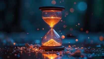 Glowing hourglass filled with shimmering sand, symbolizing Earth Hour and the passage of time.