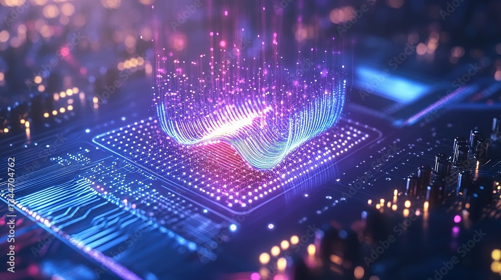 Poster futuristic quantum computer concepts in advanced technology design