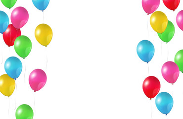Realistic illustration of colorful shiny balloons flying on sides with blank space in the middle isolated on transparent background