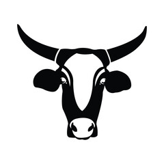 Black and White Cow Head Silhouette, Perfect for Farm Logos. Minimalist Cow Head Silhouette, Animal Farm Vector Design
