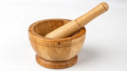 Wooden Mortar and Pestle on White Background