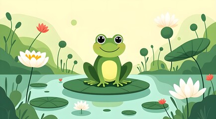 Fototapeta premium Frogs playing in lotus pond in summer