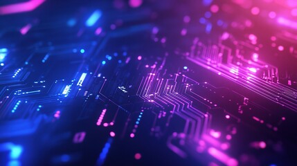 Abstract Technological Background with Glowing Neon Patterns