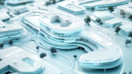 Viewing Architectural Model with Futuristic Buildings and Streets in Isometric View