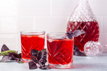 Glass of purple basil sherbet and purple basil