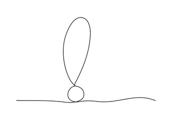 Exclamation point, one line drawing vector illustration.