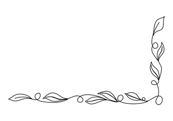 Flower floral corner frame, one line drawing vector illustration.