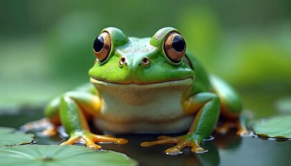 Green Tree Frog on Lily Pad Nature Photography