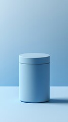A light blue cylindrical container with a matching lid