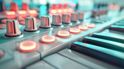 Creating music beats electronic keyboard performance studio setting close-up view innovation