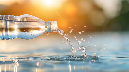 Water splash action sunset lake photography natural environment close-up view refreshment concept