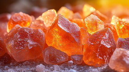 Himalayan Pink Salt Crystals Illuminated by Warm Light