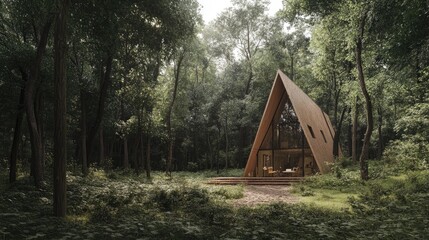 Serene Modern Cabin Nestled in Lush Forest Surrounded by Greenery and Natural Light