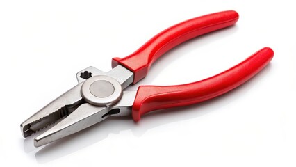 Fototapeta premium Red-Handled Pliers on White Background