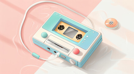 Fototapeta premium Retro cassette player illustration digital artwork minimalist style soft colors creative design