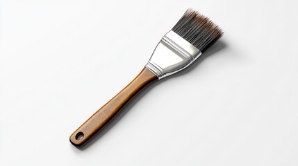 Paintbrush with Wooden Handle and Metal Ferrule on White Background
