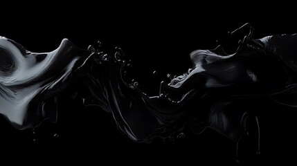 Abstract Dark Liquid Splashes on Black Background.