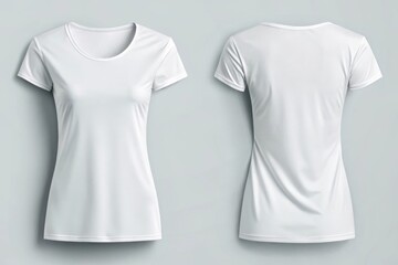 White Women's Fitted T-Shirt Front and Back View on Light Background, Ideal for Clothing Mockups or Fashion Photography, Featuring Crew Neck and Short Sleeves, Plain Design